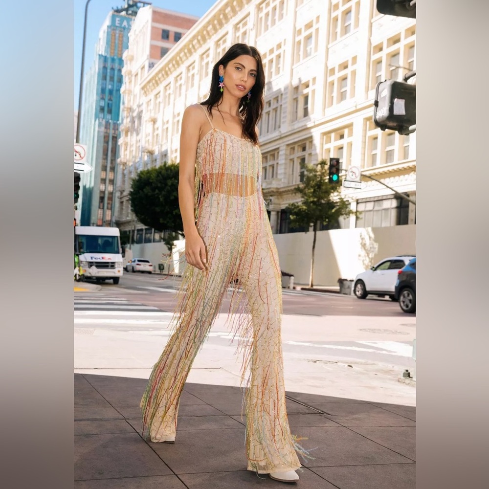 Sequin Tassel Wide Leg Pants